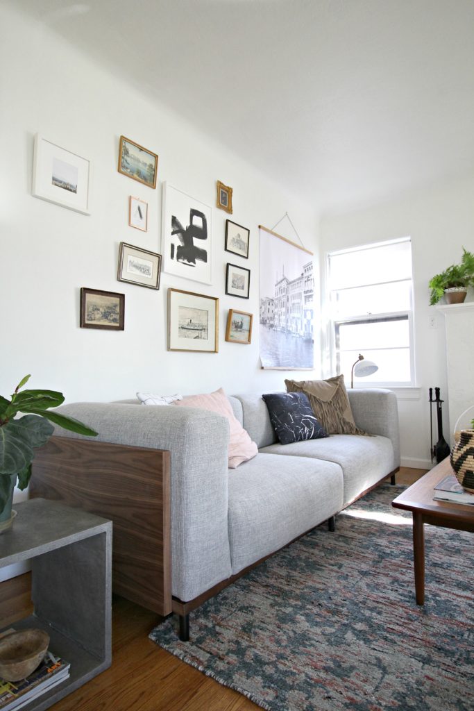 living room interior design, sofa, coffee table, end table