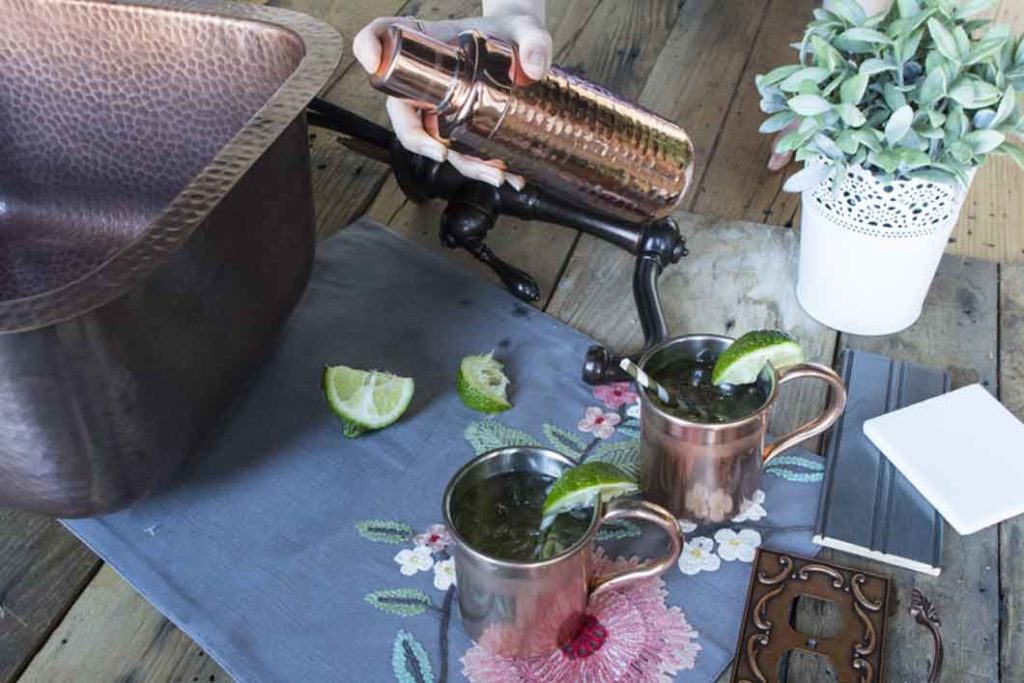 copper shaker and copper mugs with the bar copper sisley sink