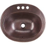 top view of rutherford drop-in hand hammered copper bathroom sink