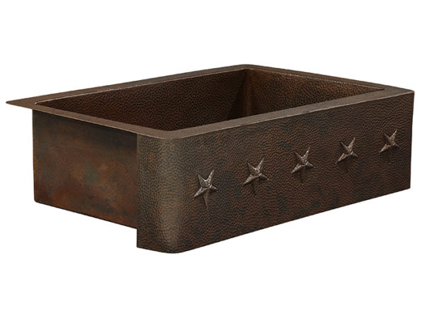 rodin farmhouse apron front copper kitchen sink with star embossment