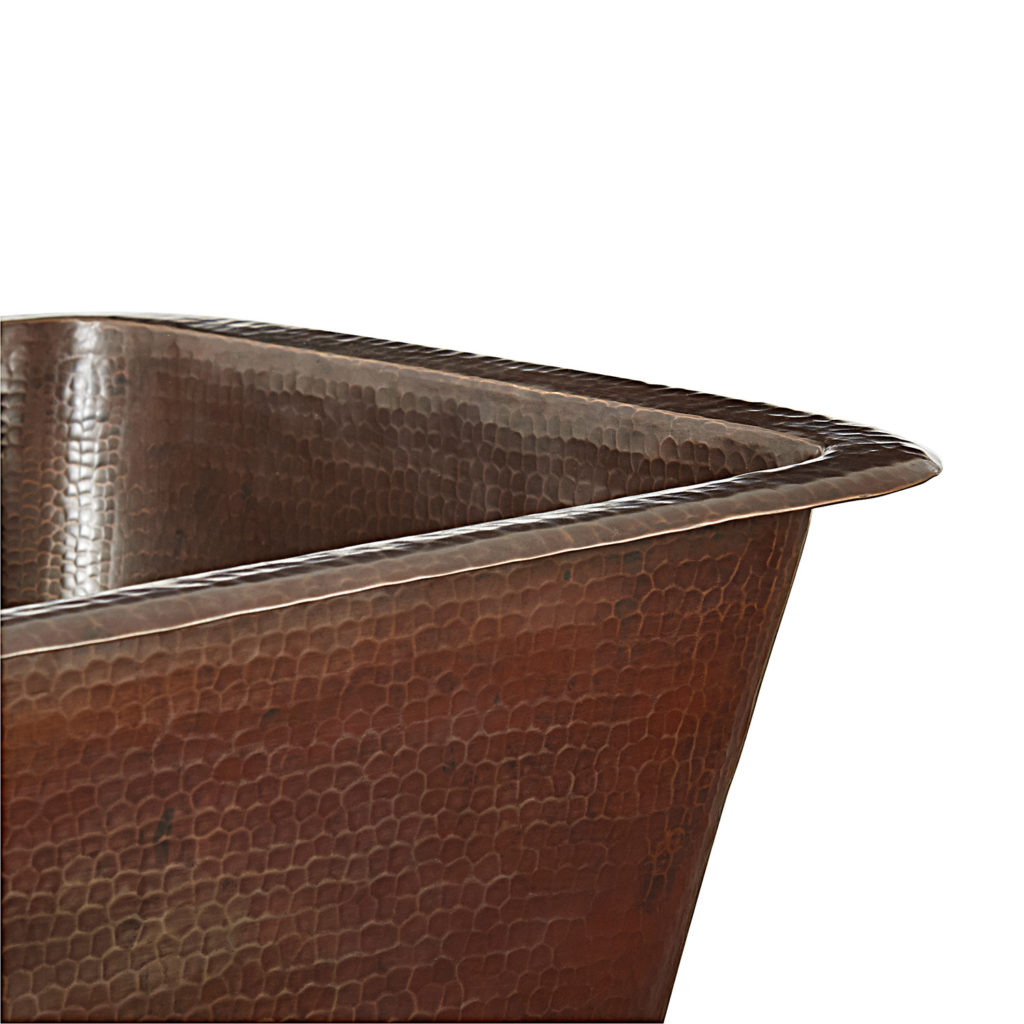 close up view of dual flex rim copper sink