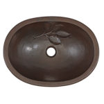 top view of franklin oval basin drop-in copper bathroom sink with leaf embossing