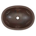 top view of franklin undermount copper bathroom sink with embossed stars