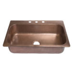 45 degree view of angelico drop-in copper kitchen sink