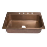 45 degree view of angelico drop-in single bowl 16-gauge copper sink