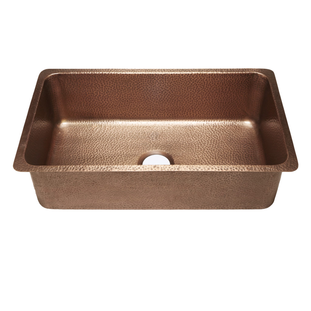 45 degree view of david undermount 16-gauge copper kitchen sink