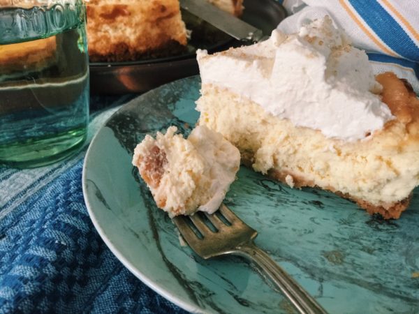 champagne cheesecake recipe with plate and fork