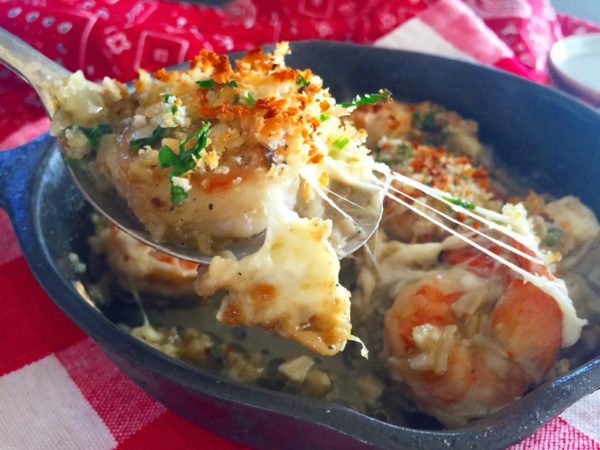 close-up of shrimp for two coated with sharp cheese and breadcrumbs