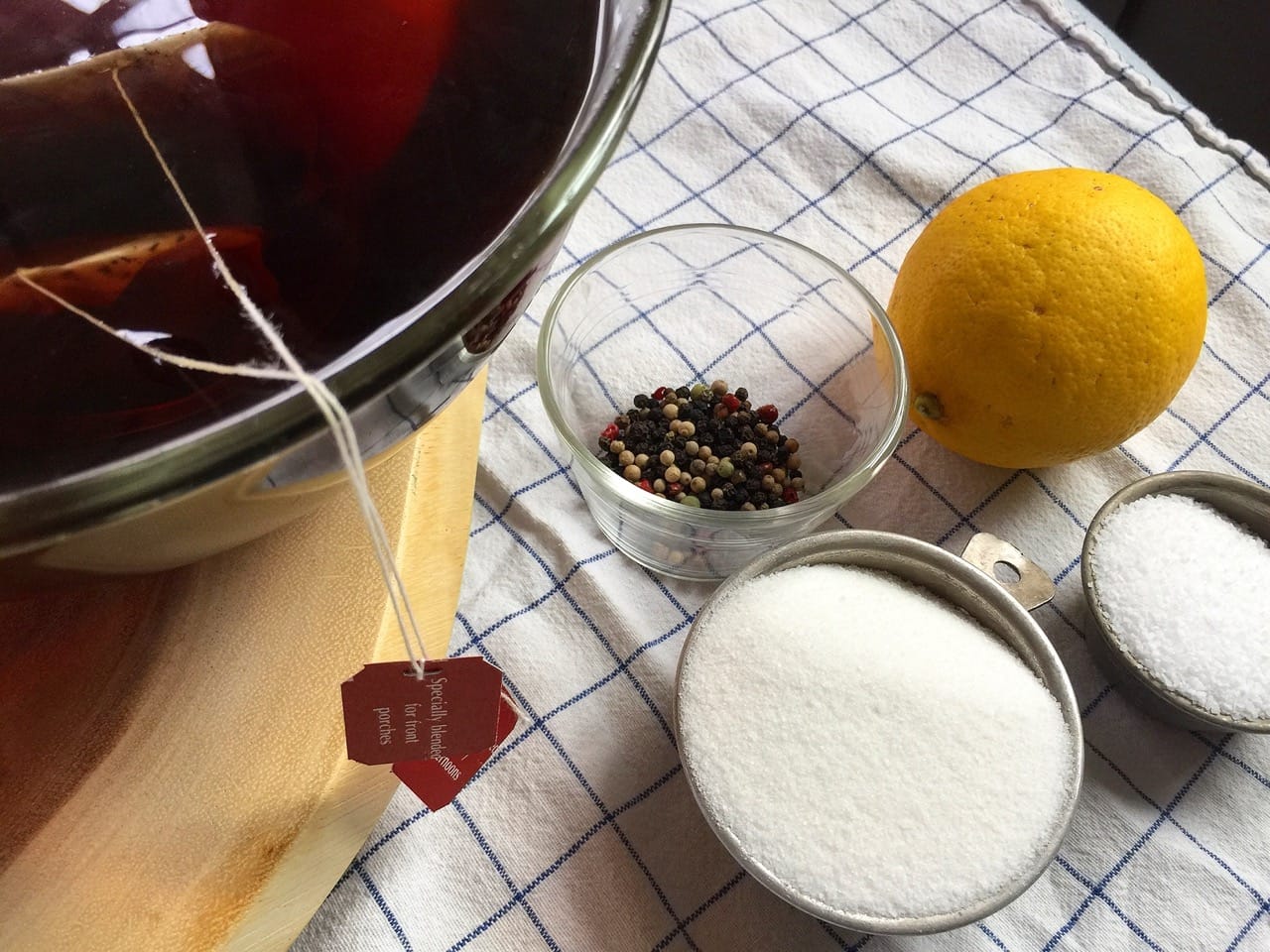 a sweet tea brine with salt, pepper & a lemon