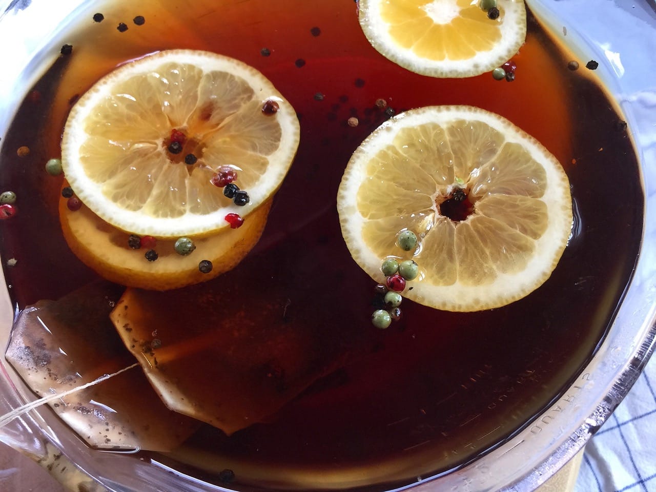 a sweet tea brine with salt, pepper & a lemon