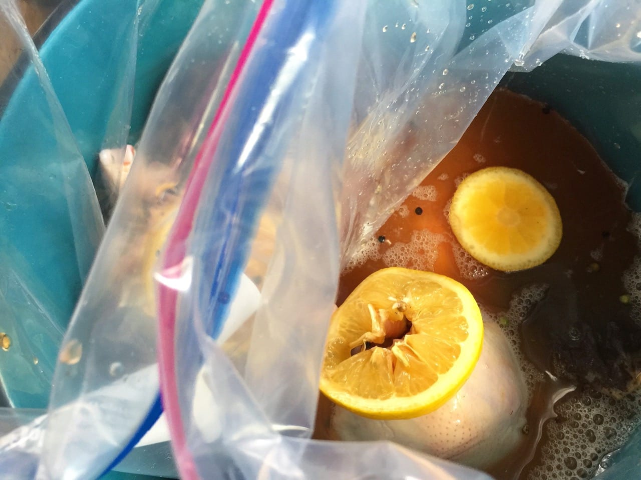 a sweet tea brine with salt, pepper & a lemon