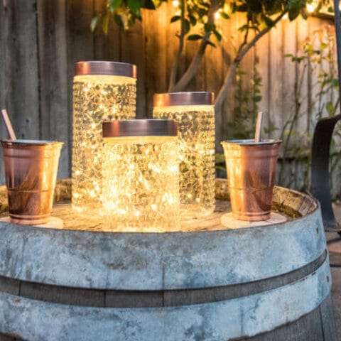 outdoor patio with diy jar lights