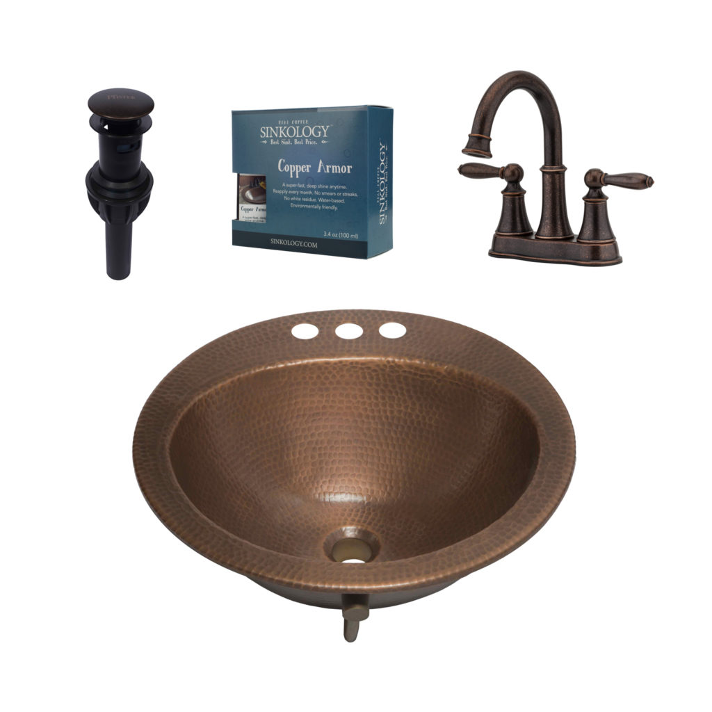 Bell Drop In Copper Bath Sink And Pfister Bronze Faucet Kit