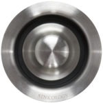 stainless steel disposal drain with logo top view