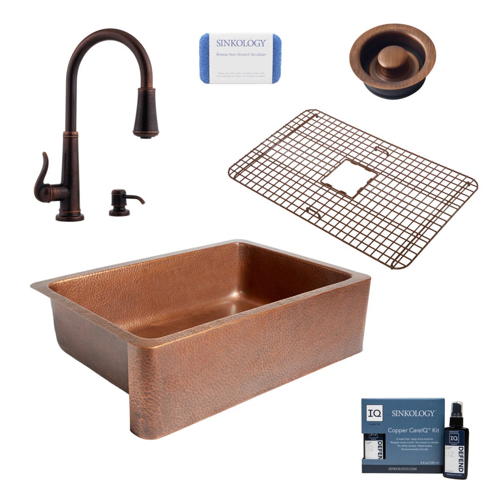 adams copper kitchen sink, ashfield faucet, disposal drain, copper care IQ kit, scrubber