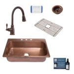 angelico copper kitchen sink, canton faucet, basket strainer drain, copper care IQ kit, scrubber