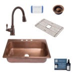 angelico copper kitchen sink, canton faucet, disposal drain, copper care IQ kit, scrubber