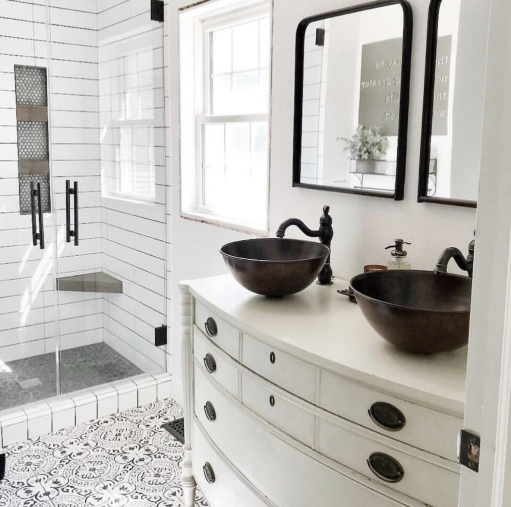 two vessel sinks in a bathroom