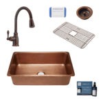 david copper kitchen sink, canton faucet, bottom grid, basket strainer drain, copper care IQ kit, scrubber