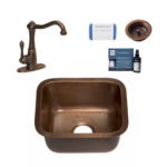 copper bar and prep sink, marielle faucet, basket strainer drain, copper care IQ kit, scrubber