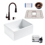 wilcox ii fireclay kitchen sink, ashfield faucet, disposal drain, fireclay care IQ kit, scrubber