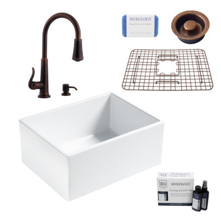 wilcox ii fireclay kitchen sink, ashfield faucet, disposal drain, fireclay care IQ kit, scrubber