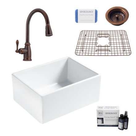 wilcox ii fireclay kitchen sink, canton faucet, basket strainer drain, fireclay care IQ kit, scrubber