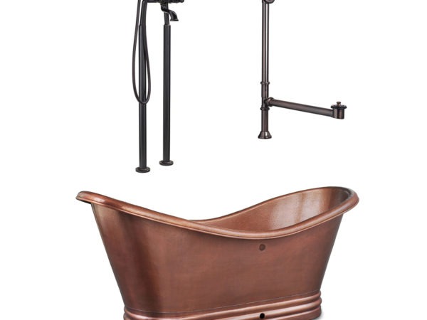 freestanding bathtub with tub filler and overflow drain
