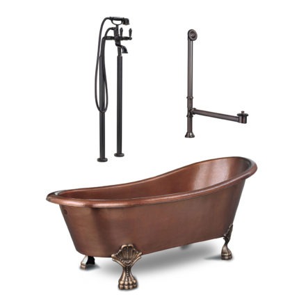 freestanding clawfoot bathtub with tub filler and overflow drain
