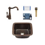copper sink, faucet, drain, copper careIQ kit, scrubber
