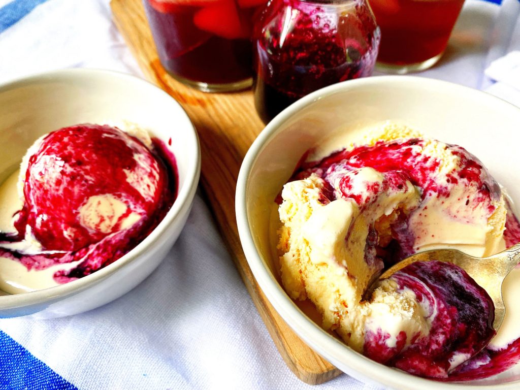 blueberry simple syrup and vanilla ice cream