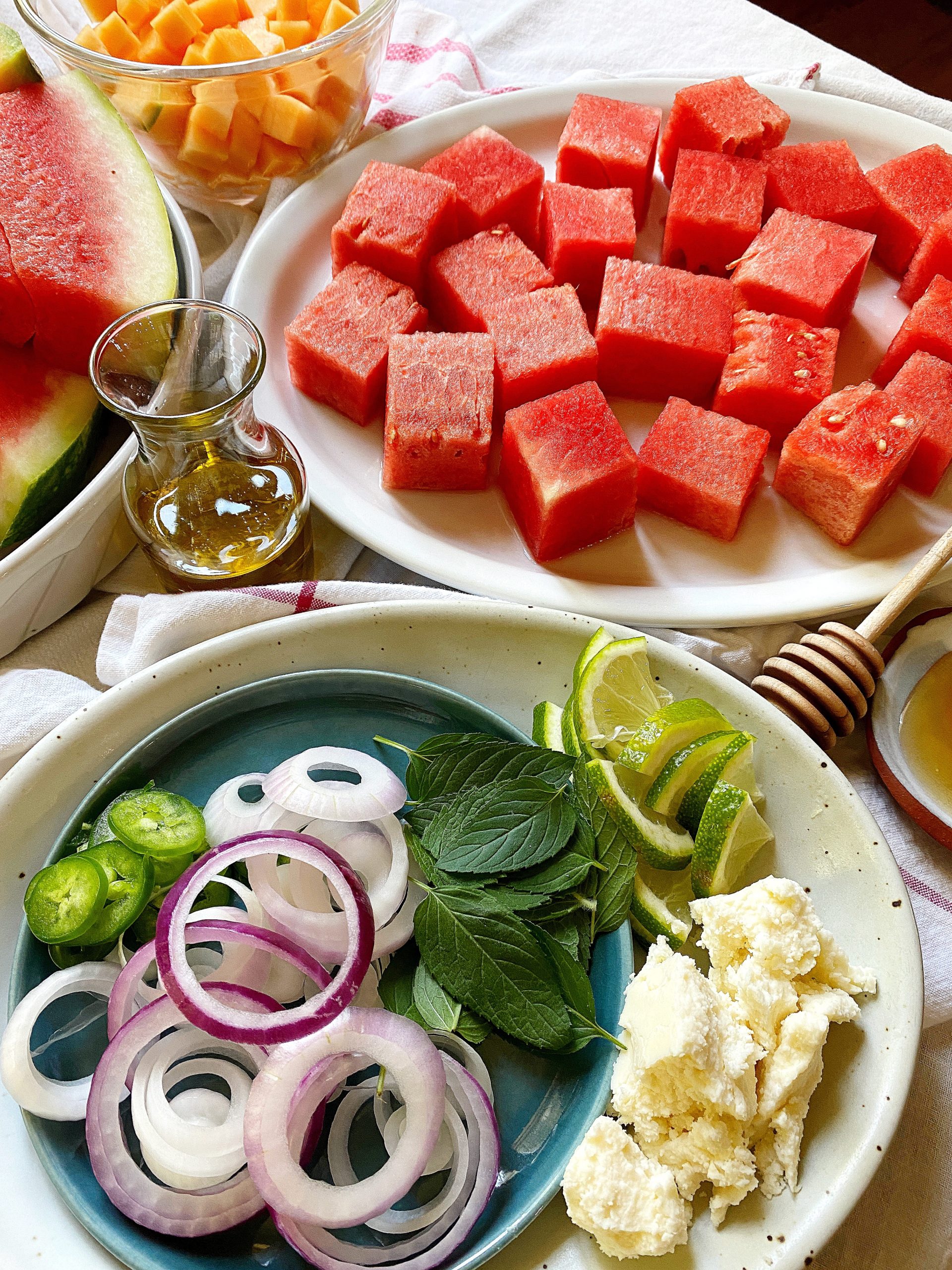 mojito melon salad ingredients close up