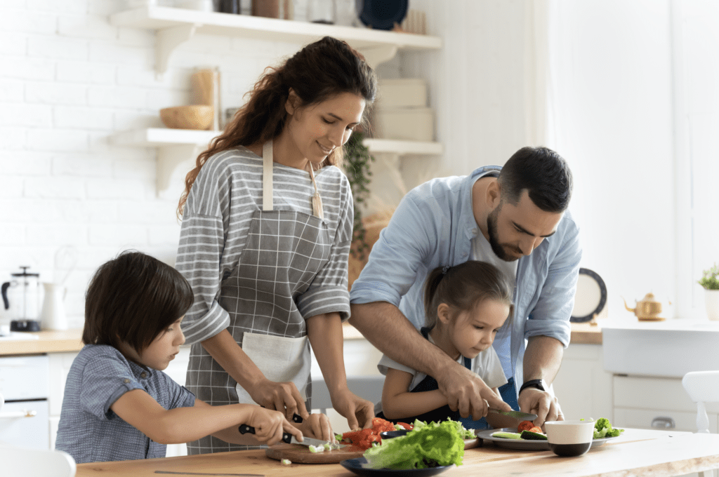 family prepping food