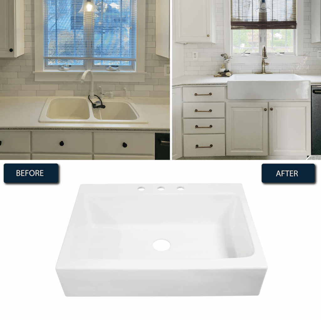 before and after of the Josephine Sink installed