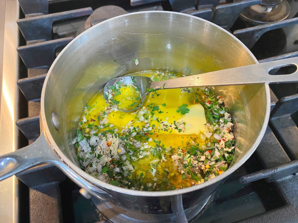 melted butter and herbs