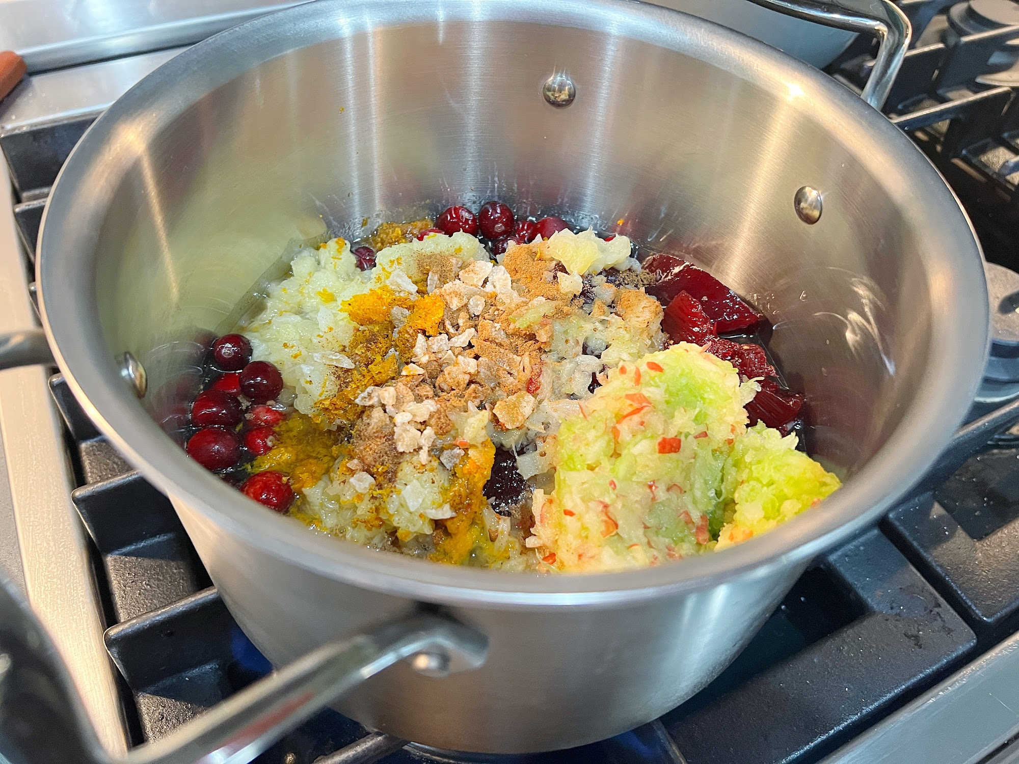 all the cranberry chutney ingredients in one pot