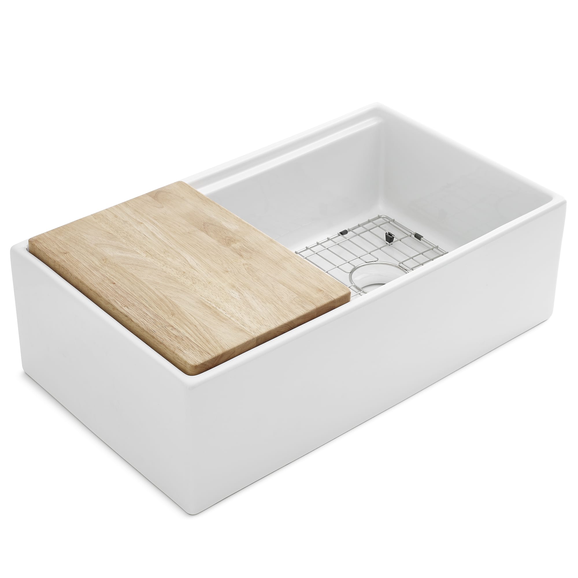 33" White Fireclay Kitchen Sink Workstation