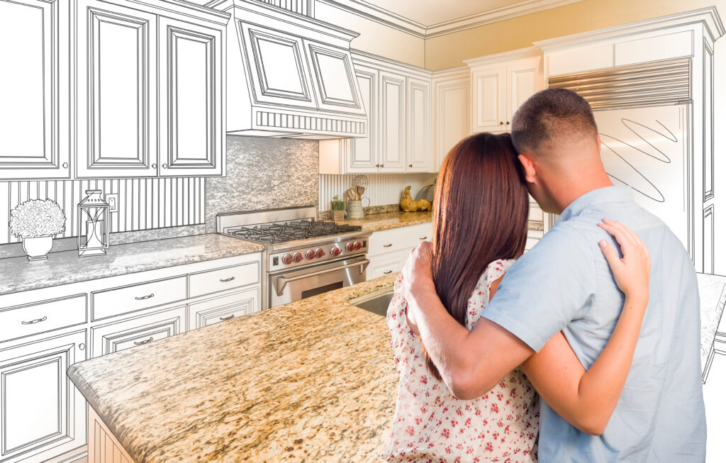 kitchen remodel sketch with happy couple