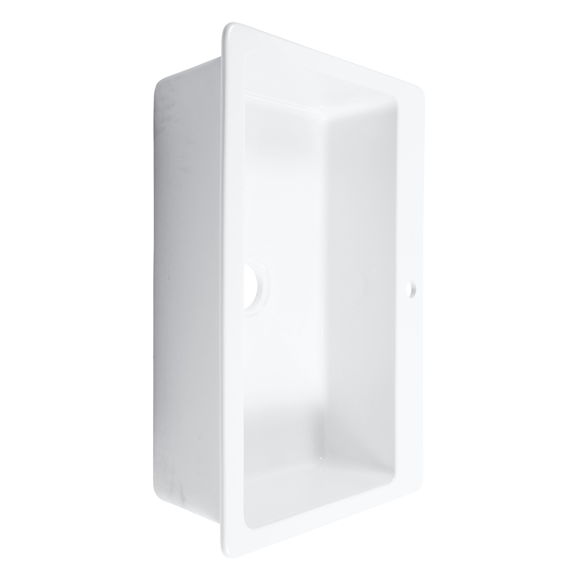 Crisp white fireclay drop-in kitchen sink with one faucet hole