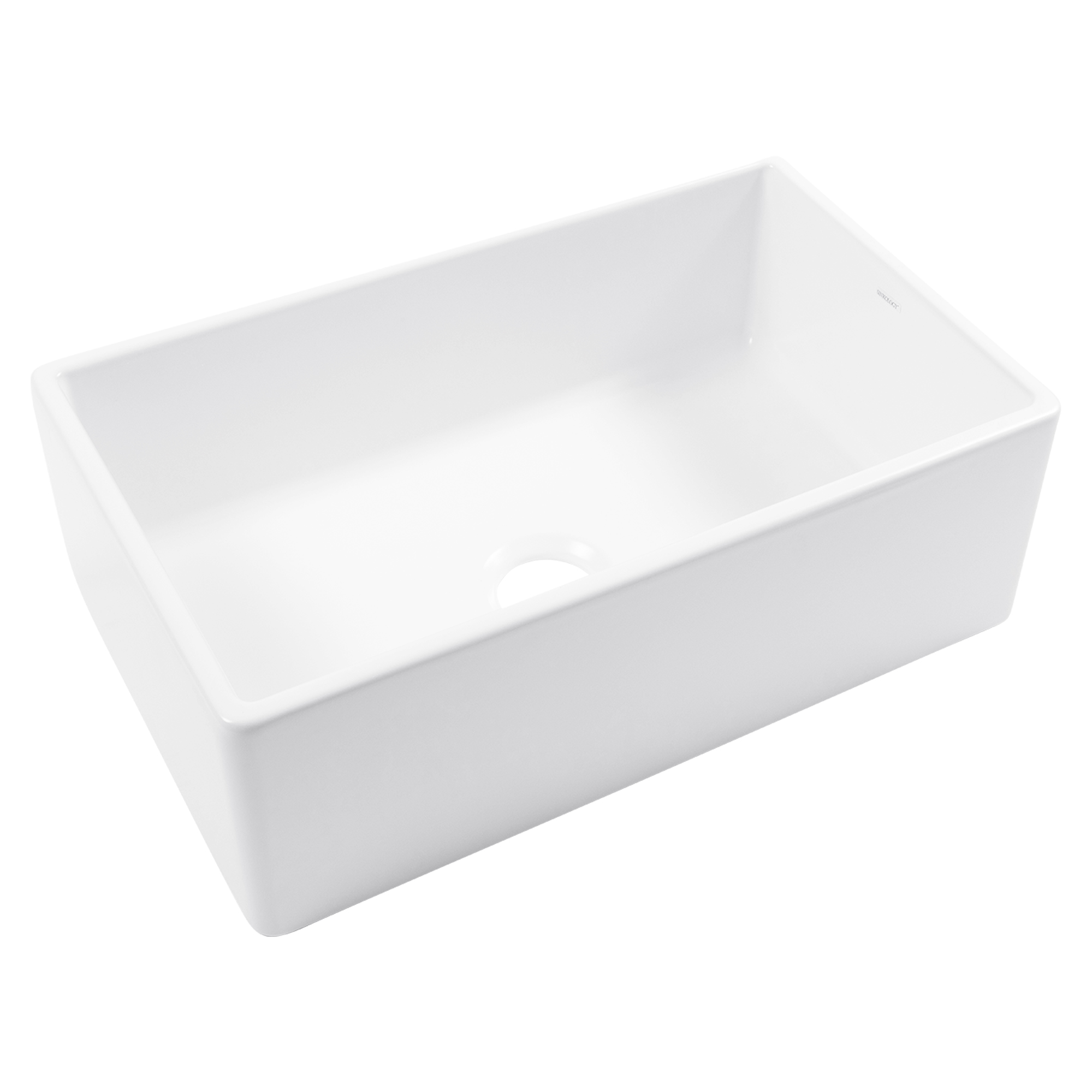 A matte white rectangular undermount farmhouse sink made in fireclay.