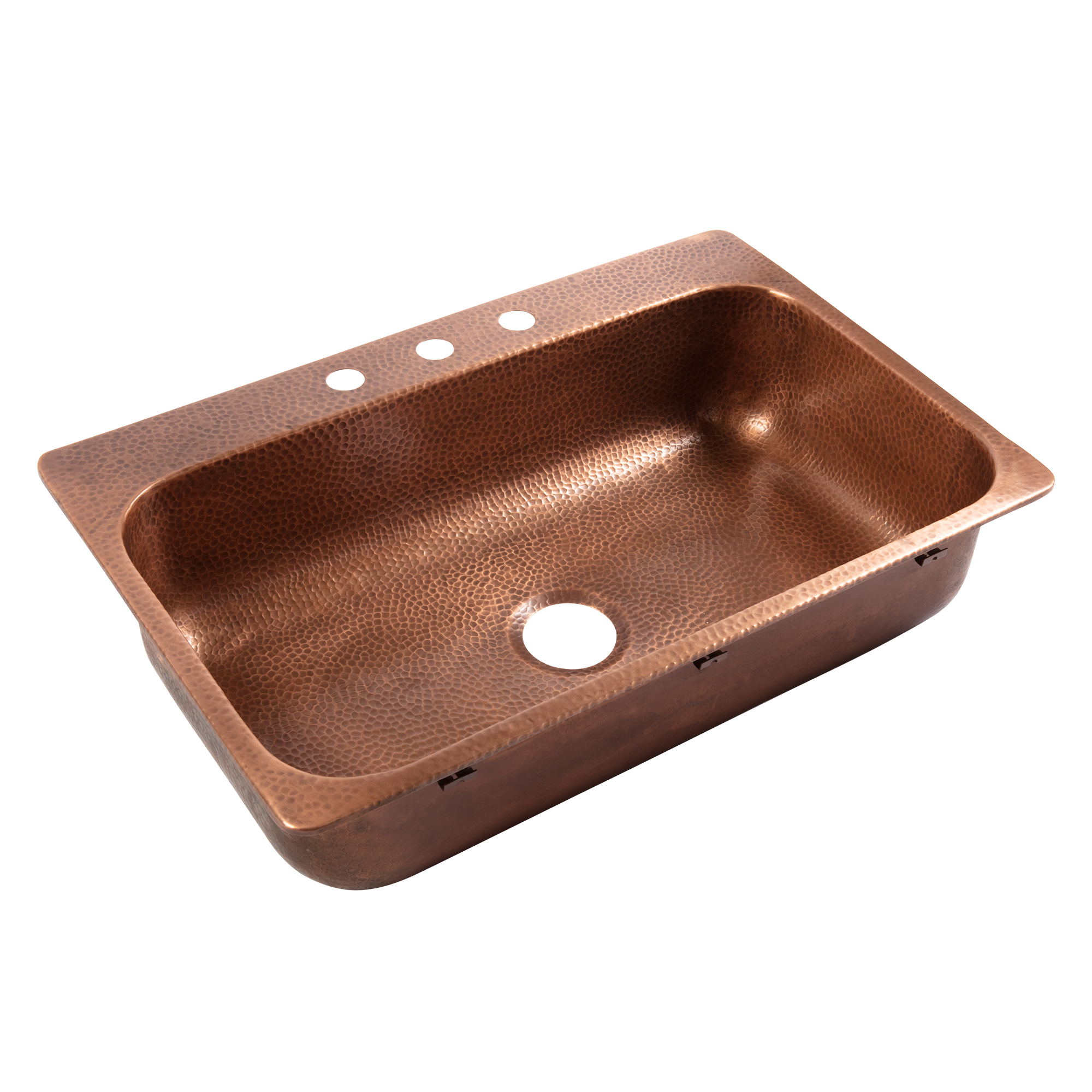 A copper rectangular drop-in sink.