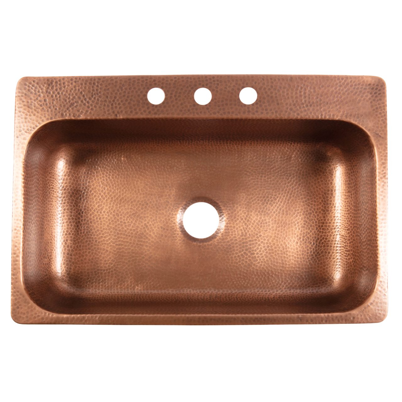 A copper rectangular drop-in sink.