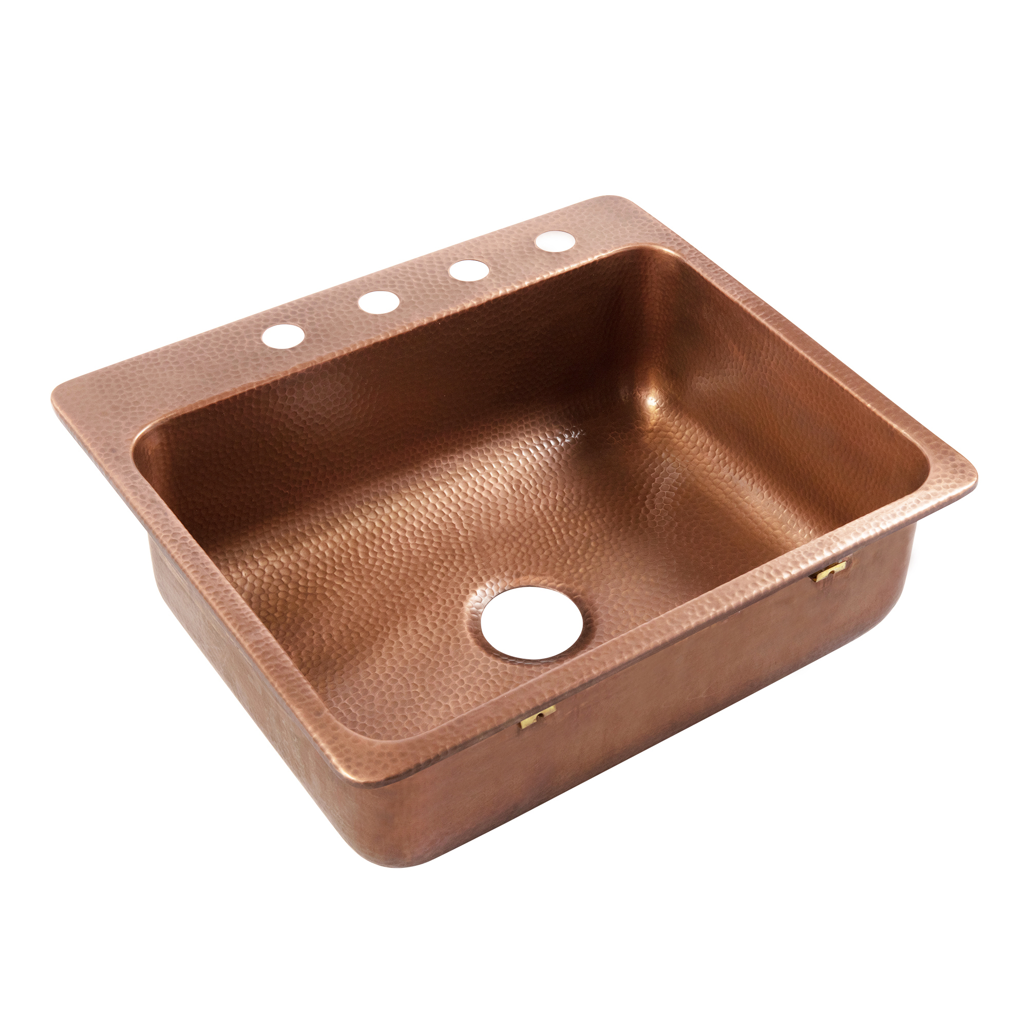 A copper rectangular drop-in sink.