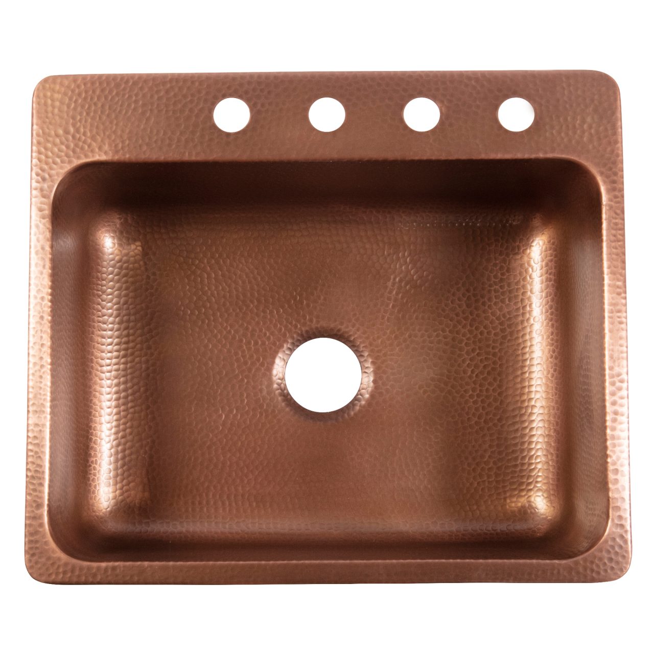 A copper rectangular drop-in sink.