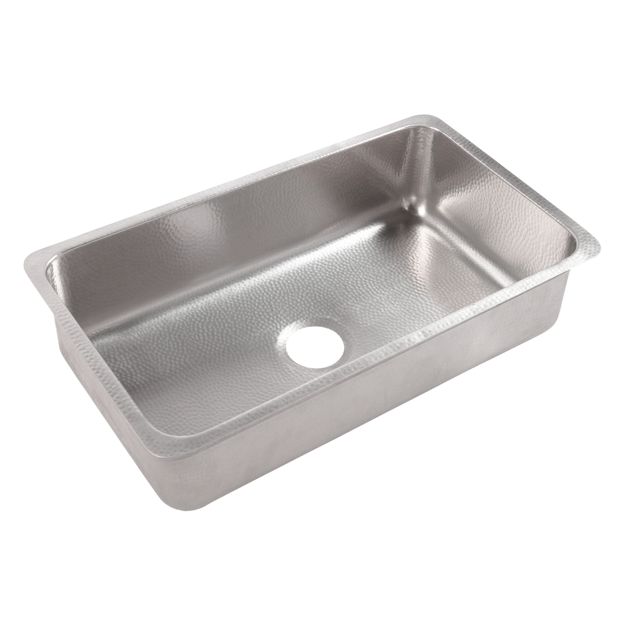 A stainless rectangular undermount sink.