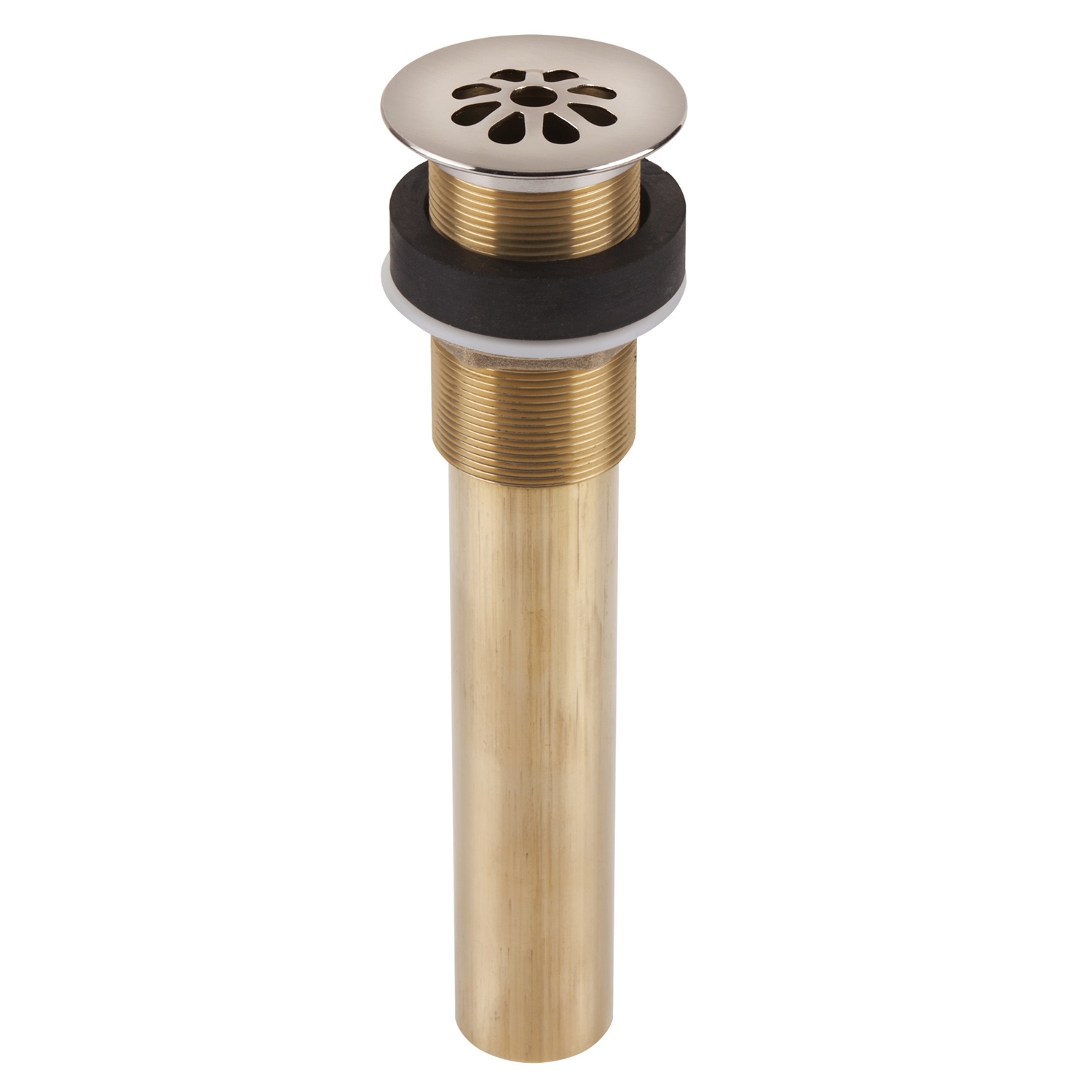 A nickel gird bathroom sink drain.