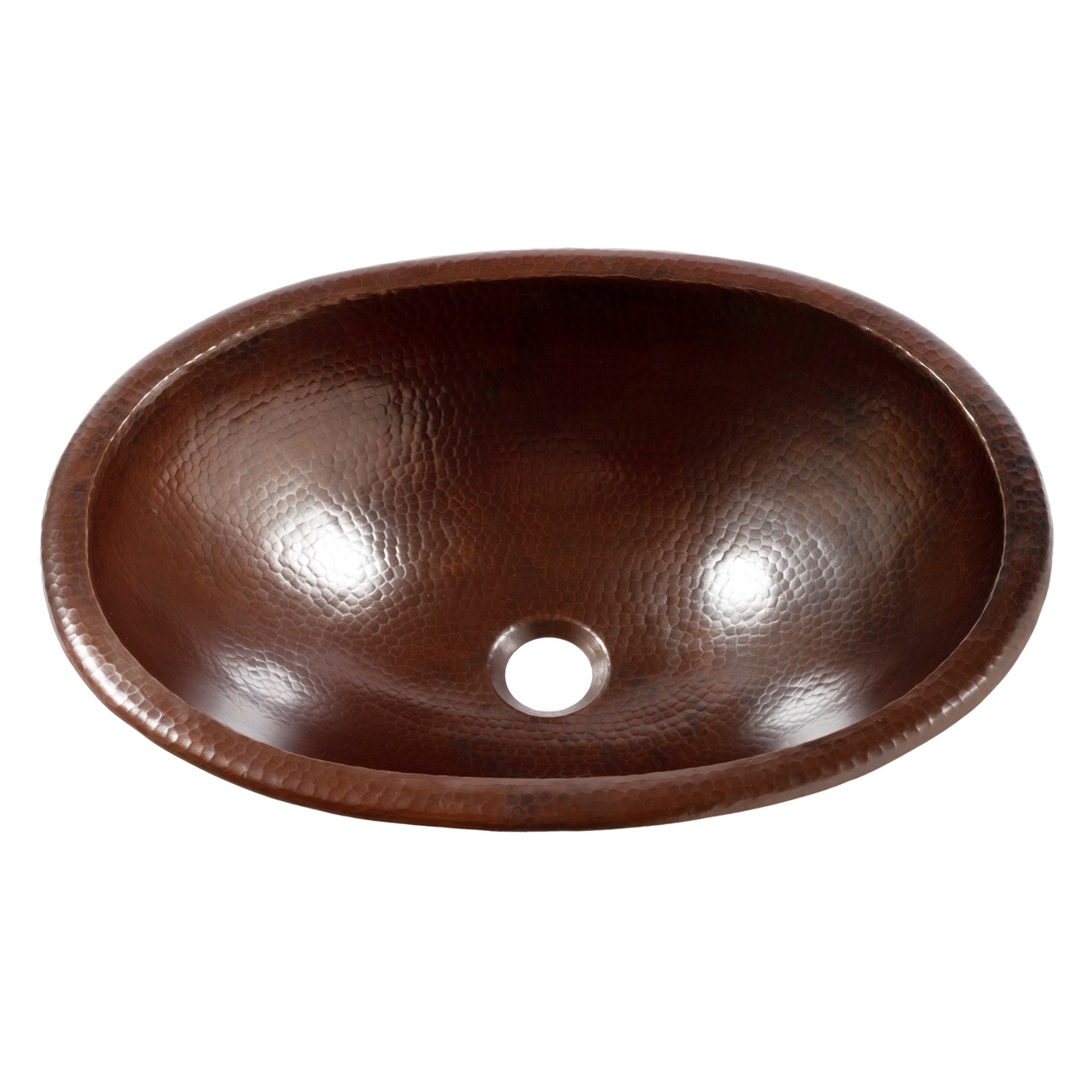 A hand hammered dual mount copper bathroom sink.