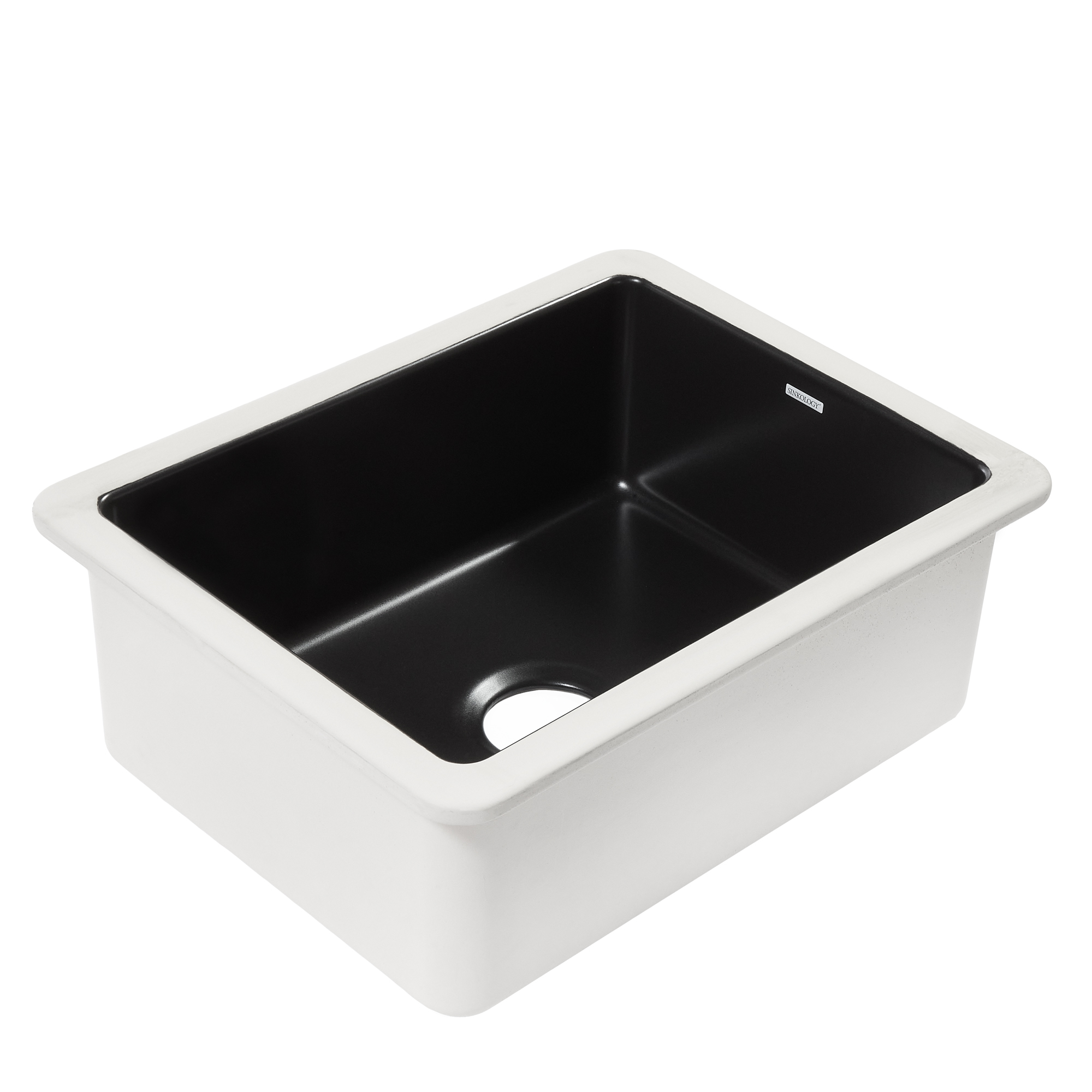 A matte black fireclay undermount kitchen sink.