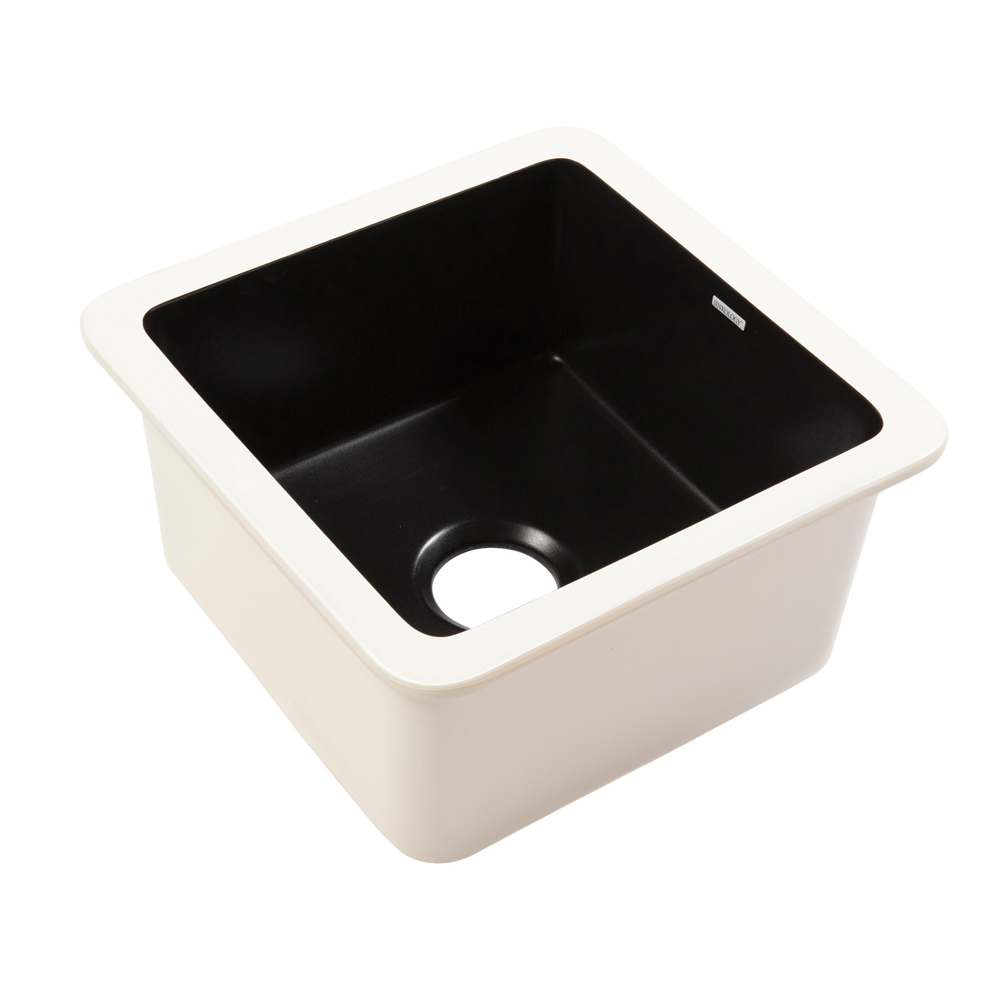 A matte black square undermount bar and prep sink made in fireclay.
