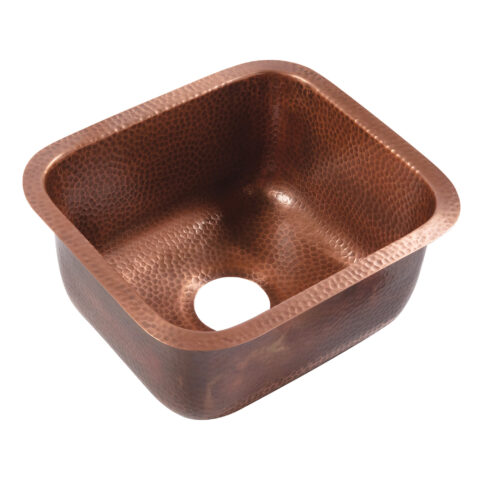 A square hand hammered undermount copper bar and prep sink
